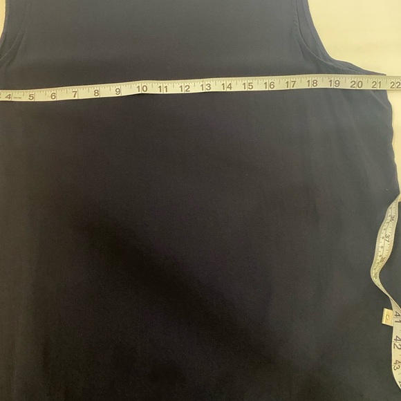 EILEEN FISHER Navy Blue 100% Silk Georgette Crepe Ballet Neck Tank Tunic L - Picture 5 of 6